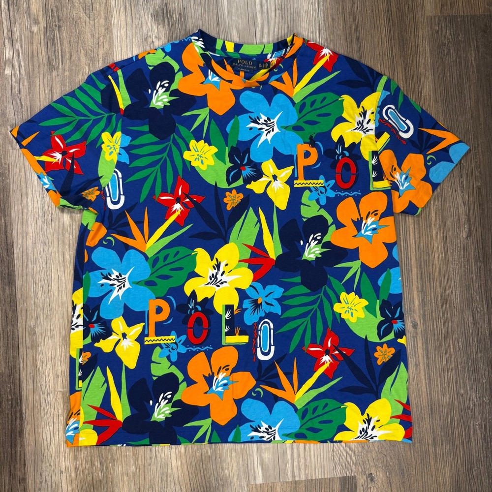 Polo Ralph Lauren Mens XL Classic Fit Tropical Floral Logo T-Shirt Resortwear